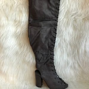Grey open toe and heel booties
